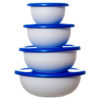 STERILITE BOWL SET 8 PC WHITE W/ BLUE AQUA LID