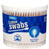 NUVALU COTTON SWABS 300CT WOODEN STICK W/ROUND PLASTIC BOX